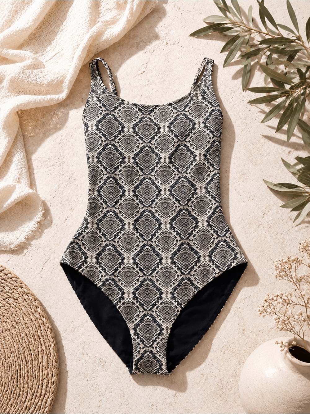 Women's Snakeskin Print One Piece Swimsuit | Size
Small | Adjustable Back Detail